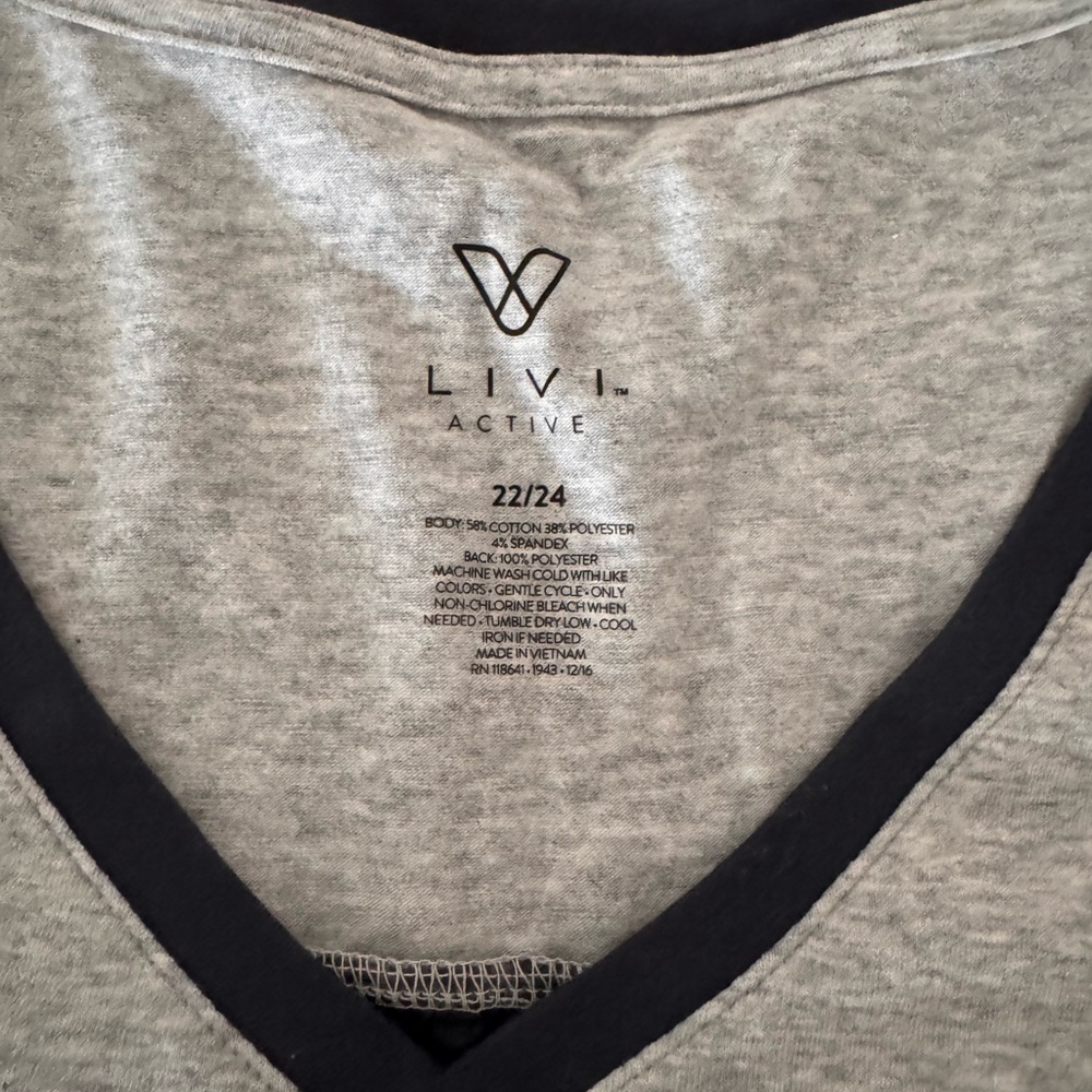 Livi Active Heather Gray and Dark Blue V-Neck Tee - Picture 3 of 5